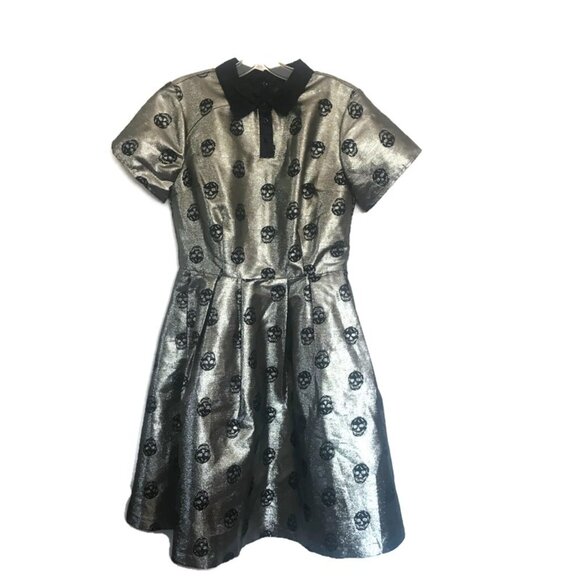 NEW gold modcloth skull peter pan collar dress size 8 medium - Picture 8 of 9